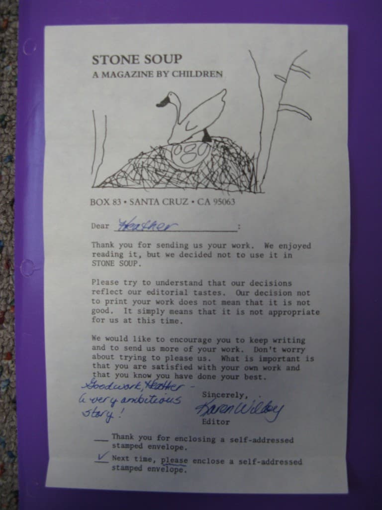 My first rejection letter - in 3rd grade.